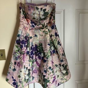 Nicole Miller Shimmer Strapless Floral Shiny Prom Dress